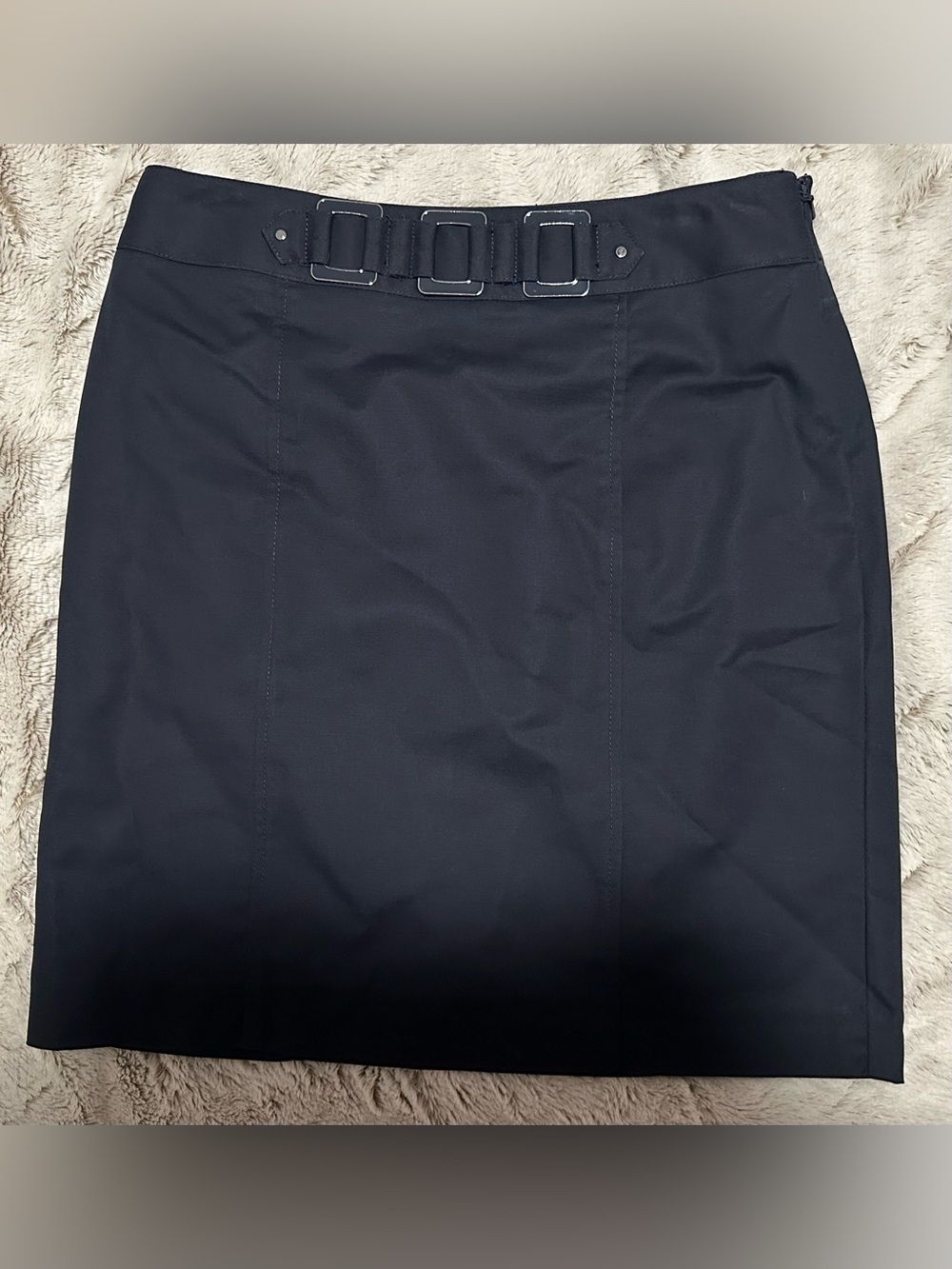 Rafaella Petite Dark Blue Belted Pencil Skirt with Triple Buckle Detail